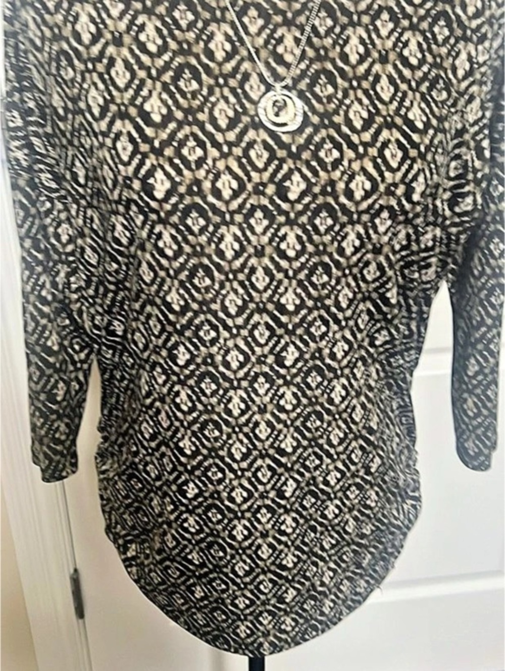 Michael Kors Long Sleeve Geometric Top in Black & White